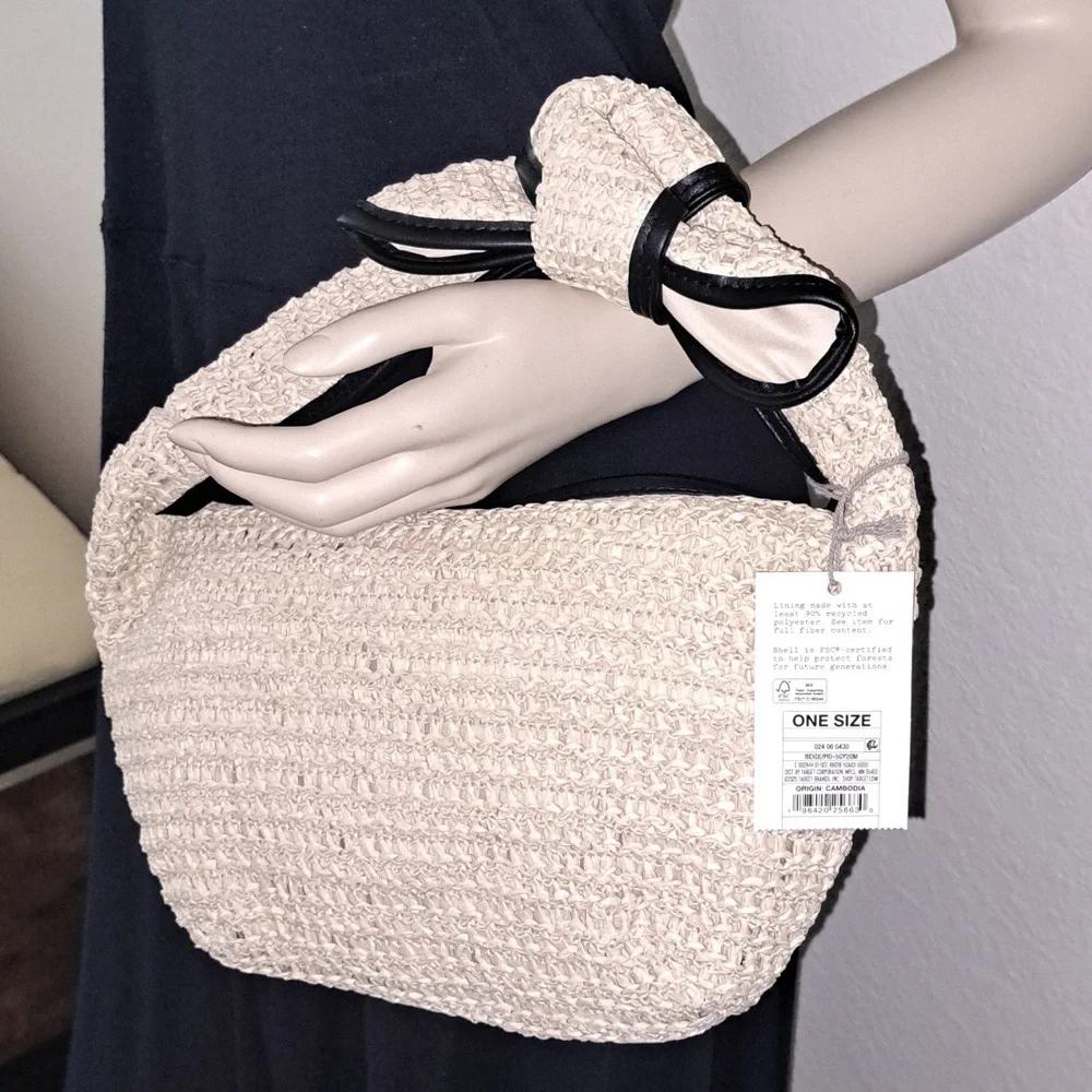 Straw Bow Bag Clutch- Beige - Picture 2 of 7